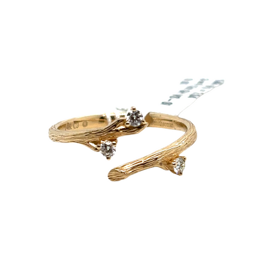 Diamond and 14ct Gold Natural Bark Detail Open Ring