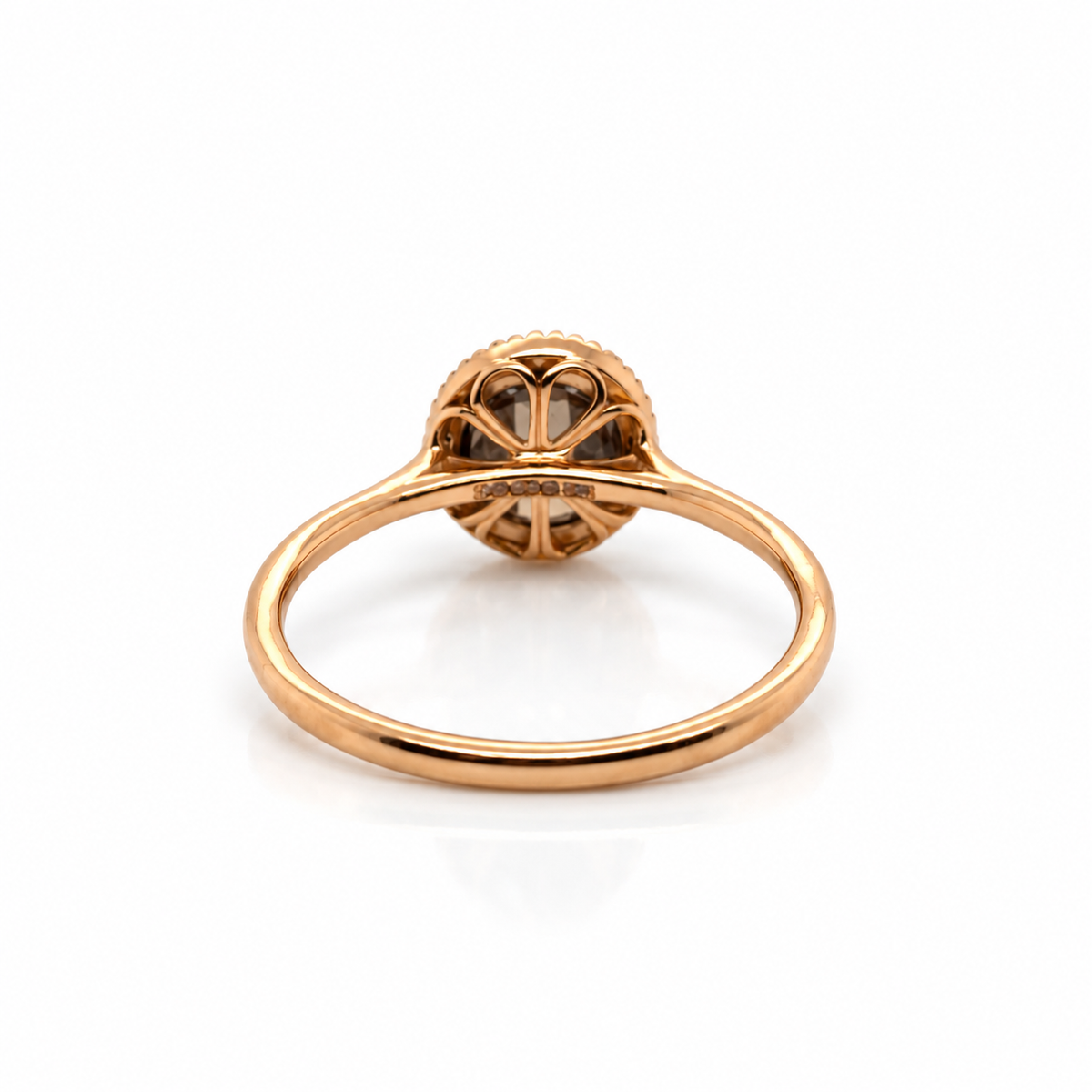 Checkerboard Smoky Quartz Diamond Halo Ring 18k Rose Gold