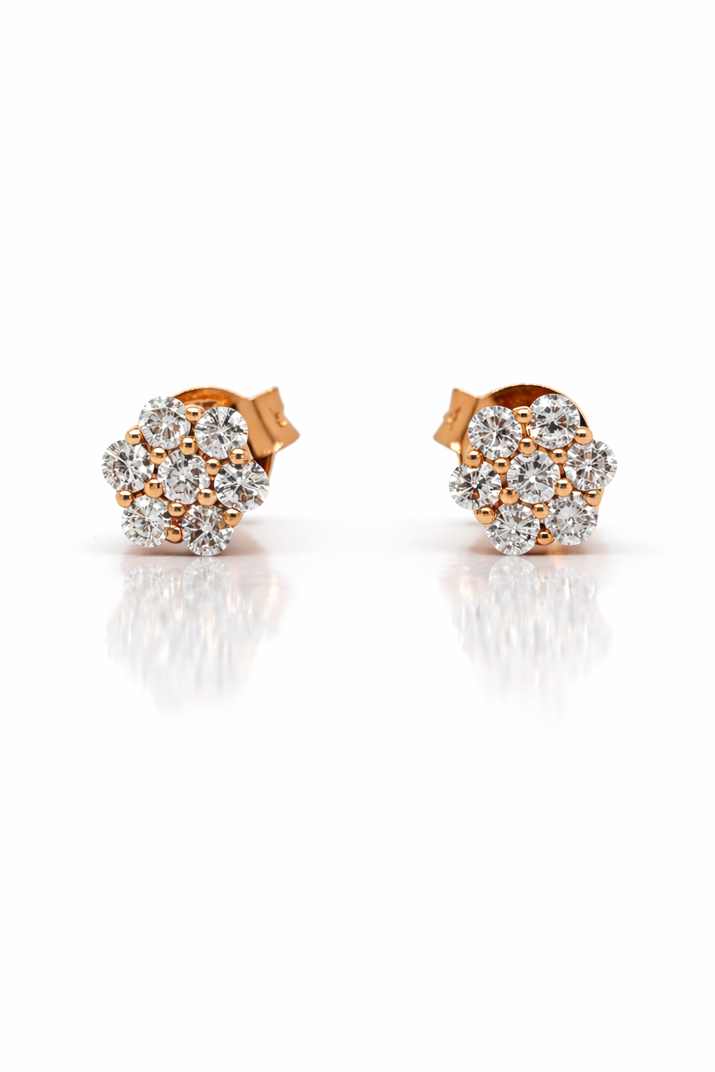 18ct Rose Gold Round Brilliant Cluster Flower Stud Earrings