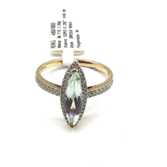 9ct Yellow Gold Marquise Cut Green Amethyst and Diamond Ring