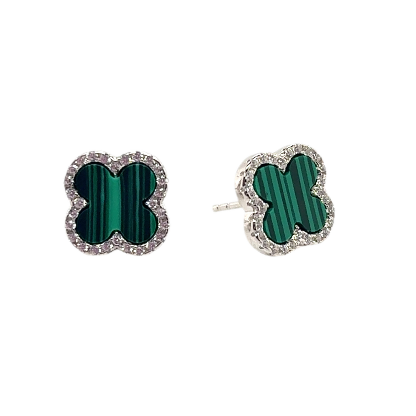 925 silver malachite studs with cubic zirconia