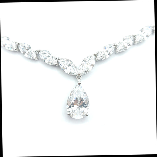 925 cz heavy pear necklace