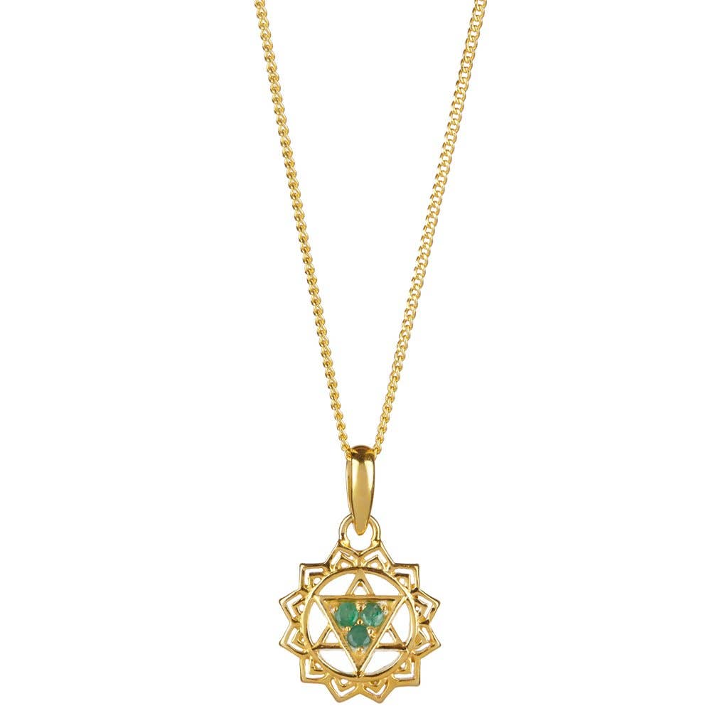 Heart Chakra Ring, Emerald & Silver Gold Plated