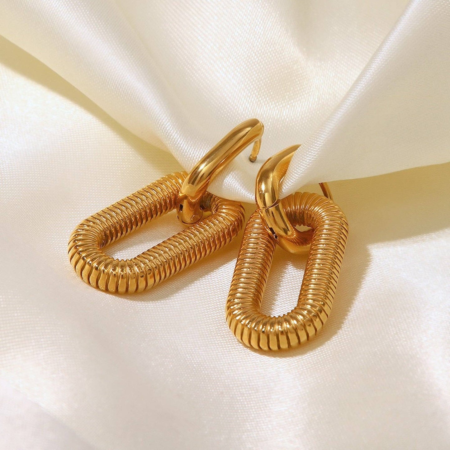 Gold Plated Bold Chain Large Drop Earrings
