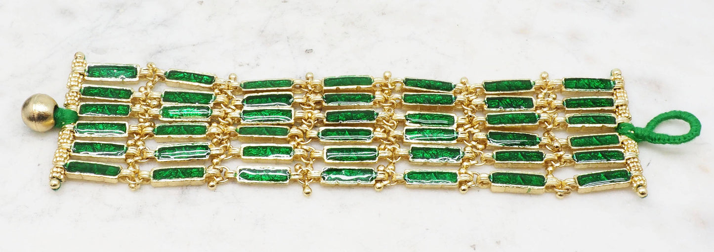 Gold Plated Green Bars Bracelet