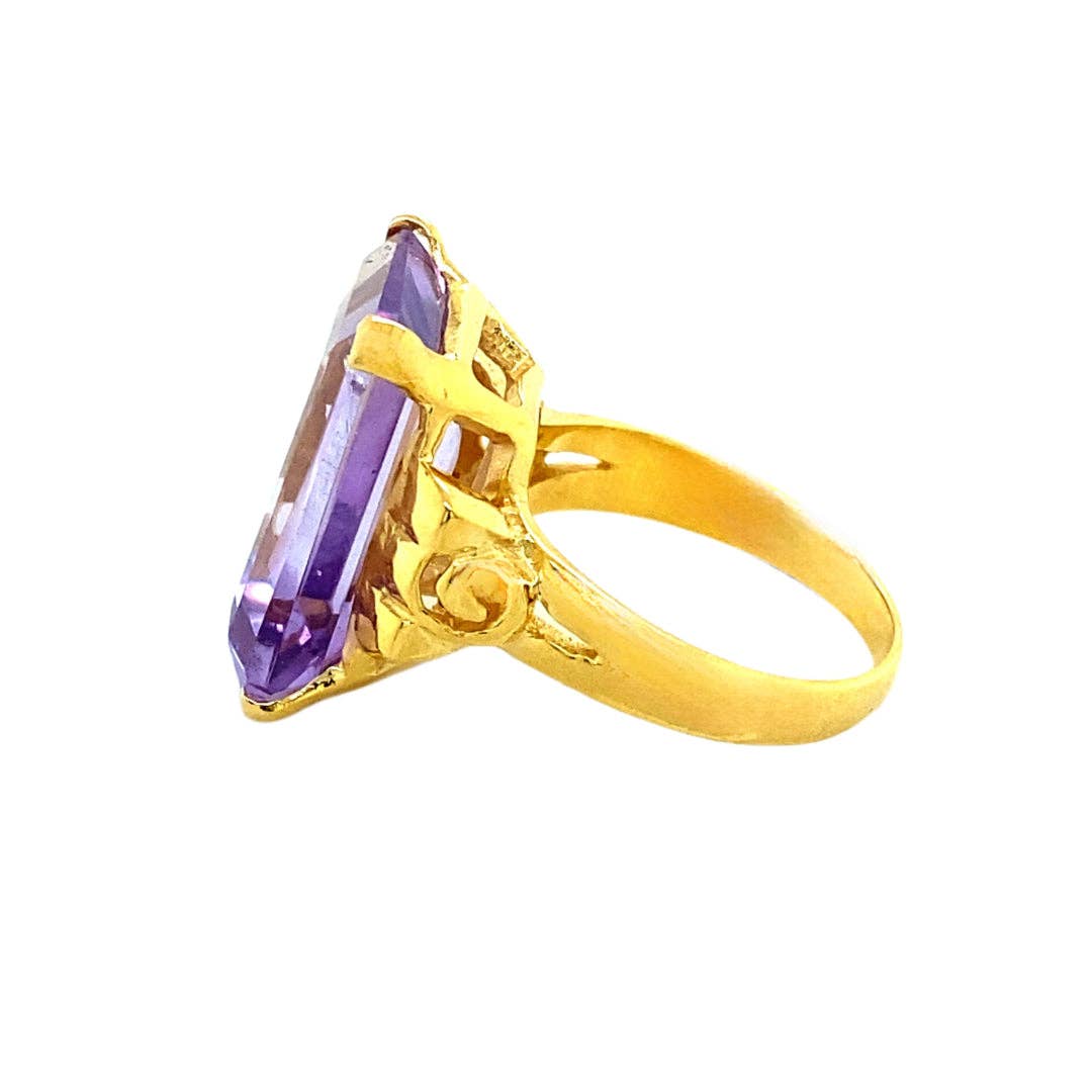 Emerald Cut Purple Amethyst Reign, 18ct Gold Vermeil Cocktail Ring