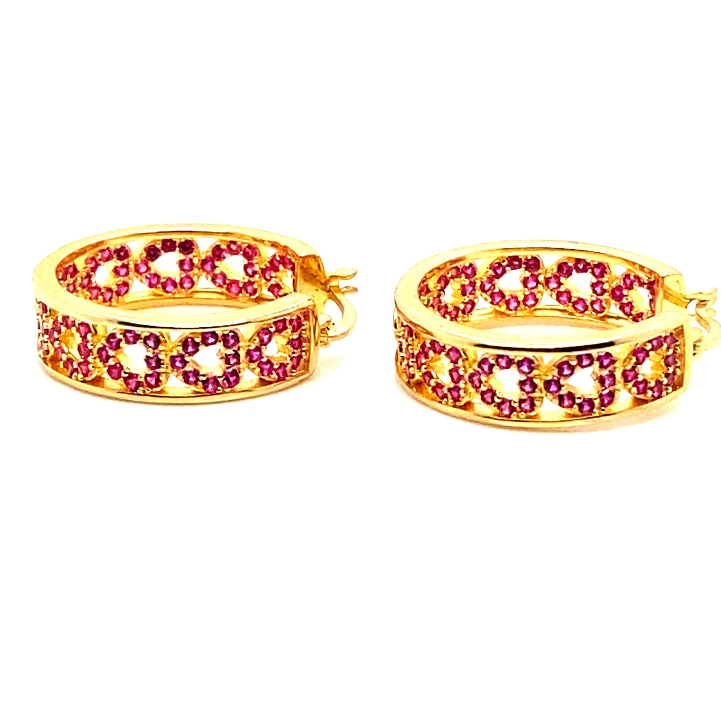 Silver Gold Plated Pink Heart CZ Hoop Earrings Wide