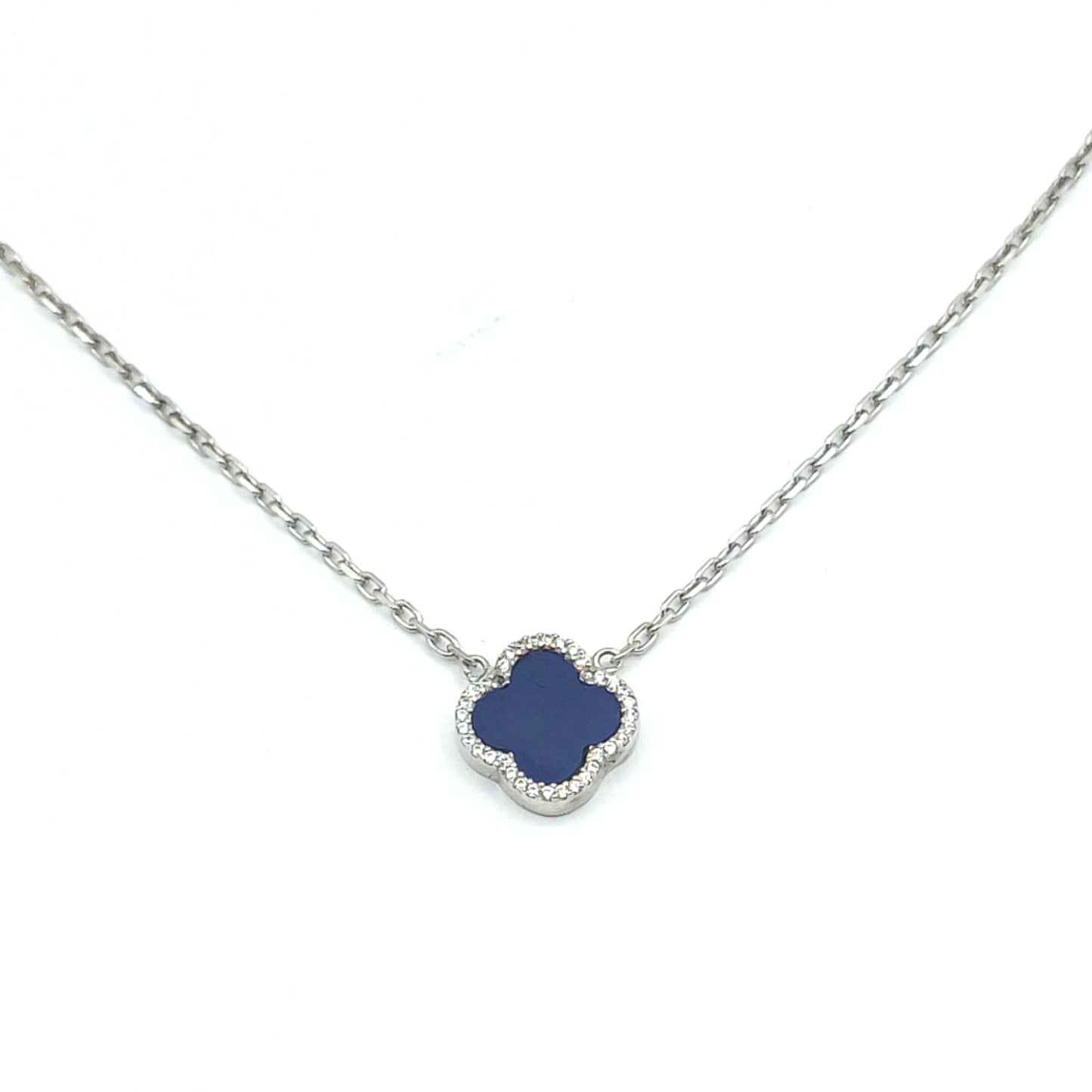 925 lapis cz single clover necklace