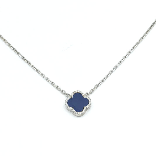 925 lapis cz single clover necklace