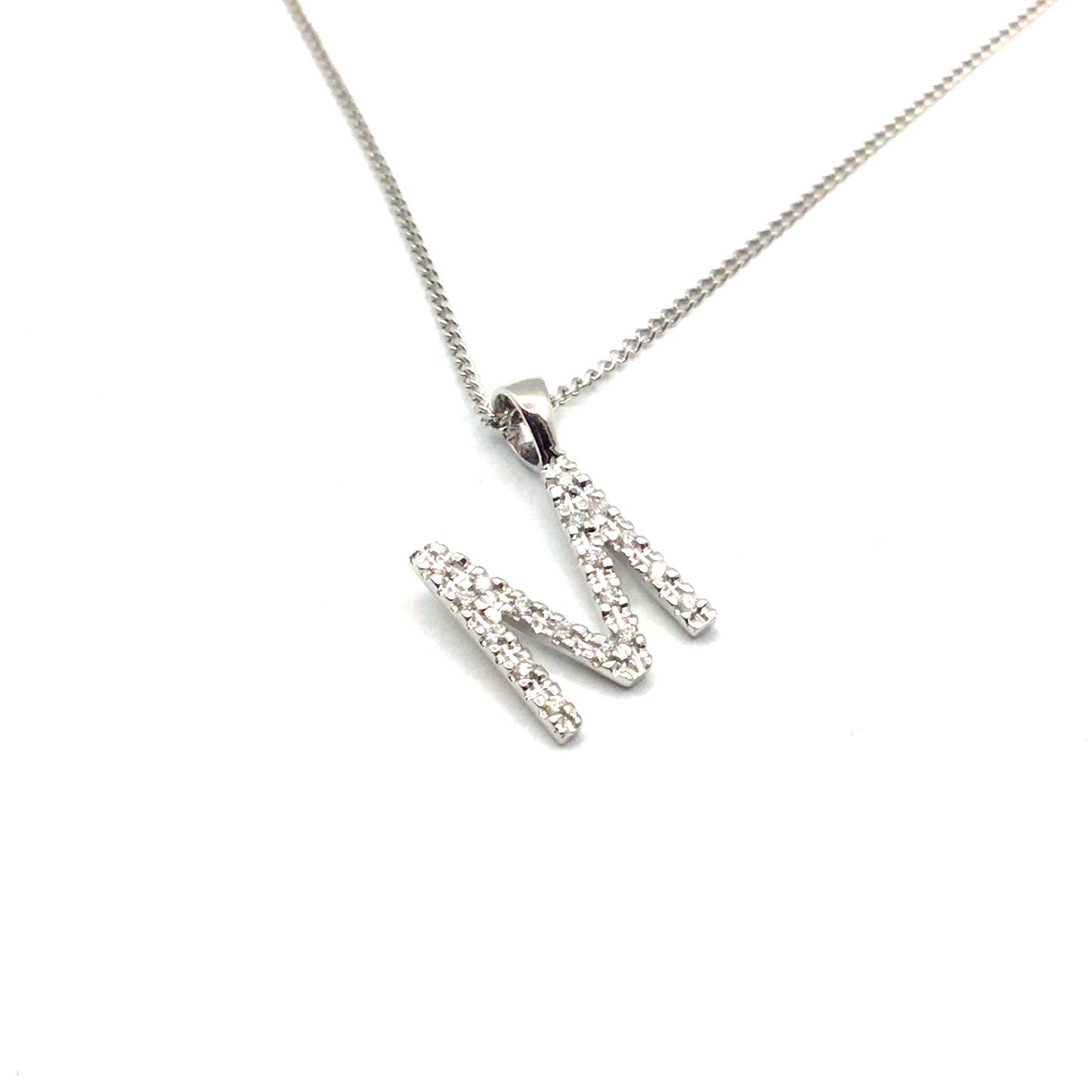M Initial 0.06ct Diamond Pendant in 9ct White Gold