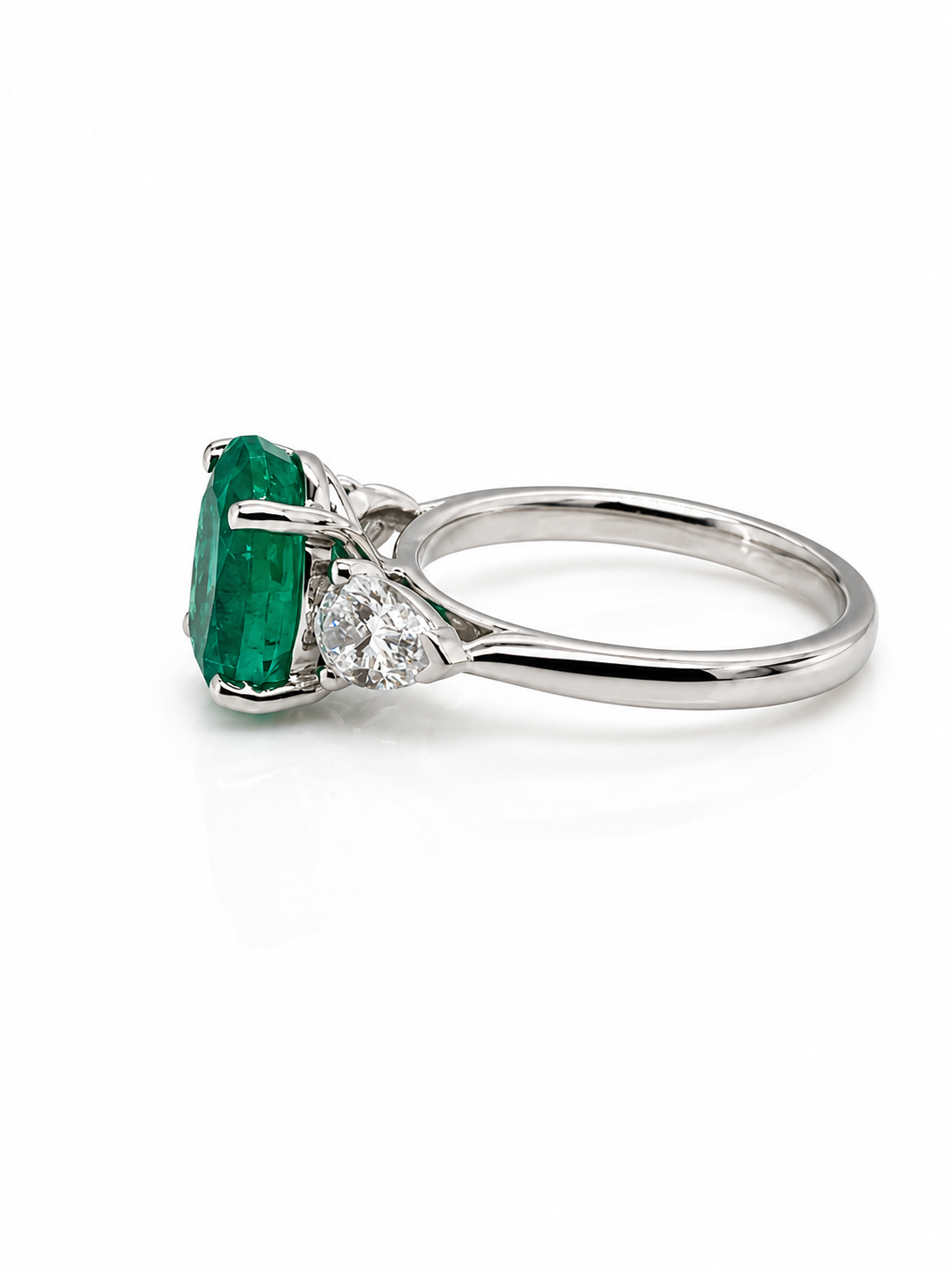 Emerald and Diamond Trilogy Ring in Platinum