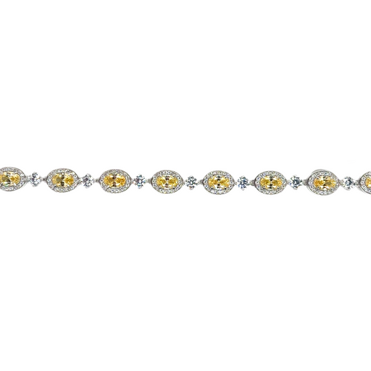 925 silver oval and round yellow cubic zirconia bracelet