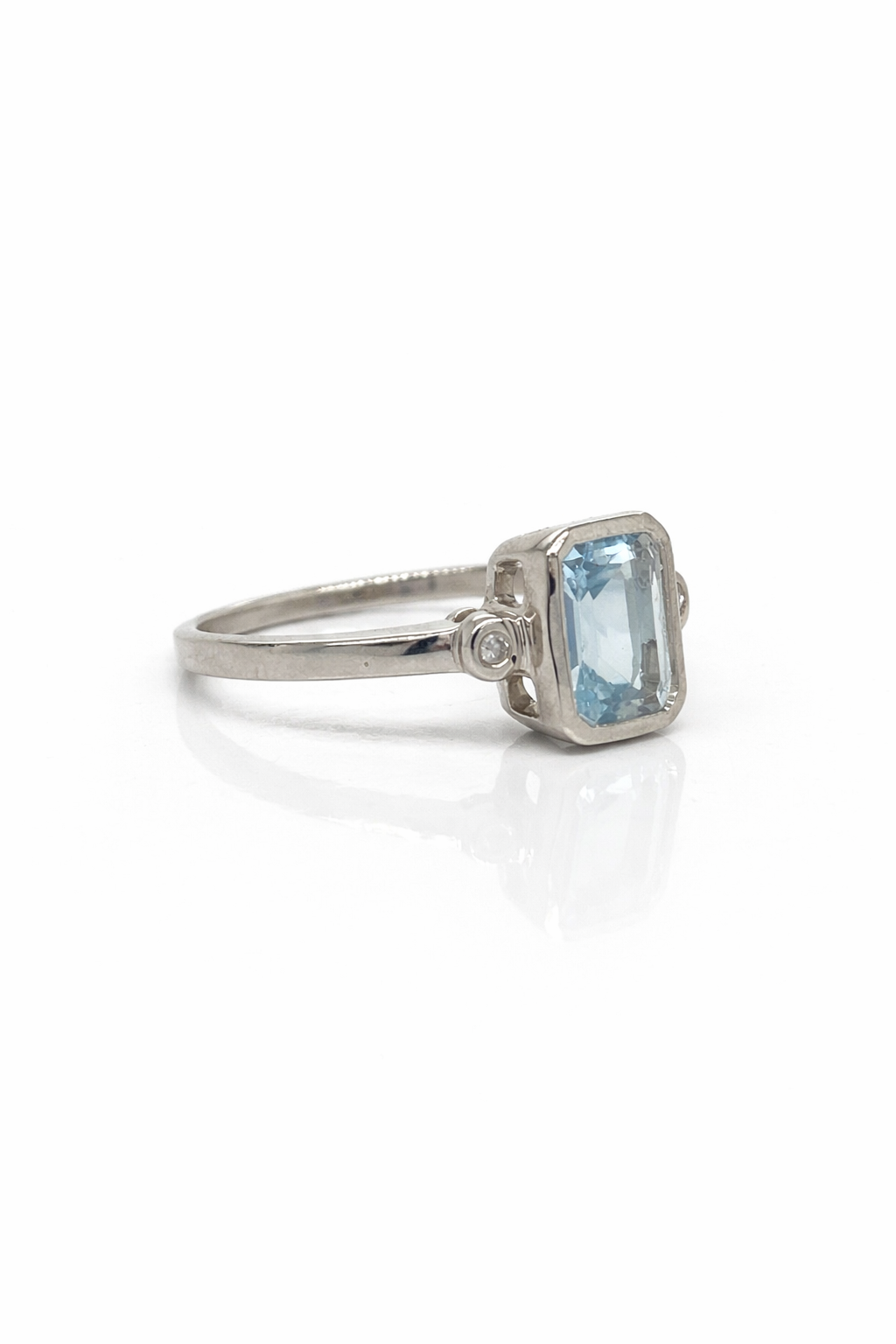 Emerald Cut Aquamarine and Diamond Ring in 9ct White Gold