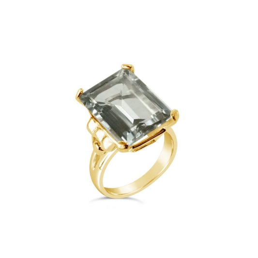 Green Amethyst Emerald Cut Cocktail Ring, in 925 18ct Vermeil