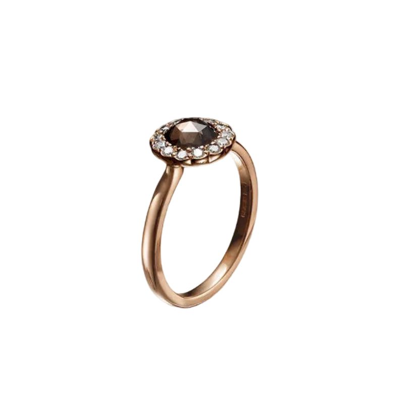 Zahr 0.95ct Rose Cut Brown Diamond Halo Ring 18ct Rose Gold