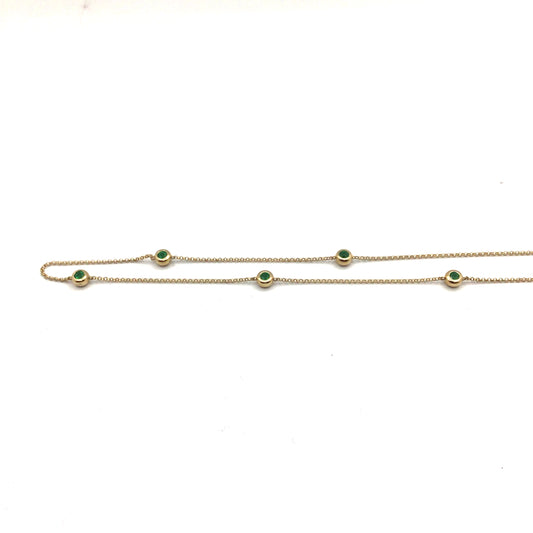 9ct Yellow Gold 5 Stone Emerald Bezel set necklace