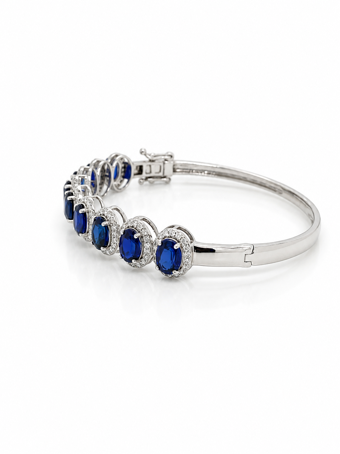 Sapphire and Diamond Bangle in White Gold