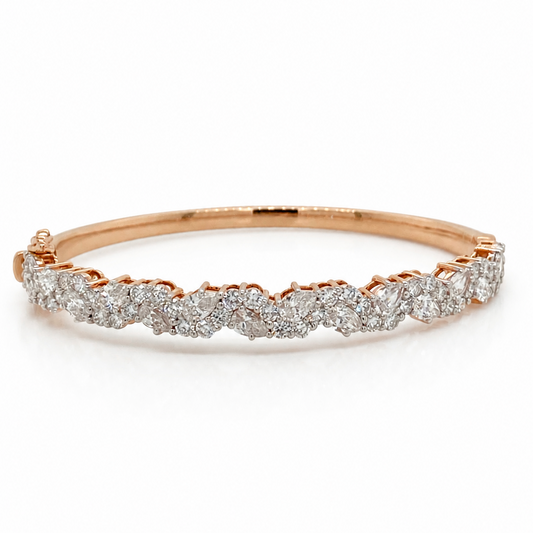 Pear Cut and Round Brilliant Cut Detailed Diamond Bangle In 18ct Rose Gold