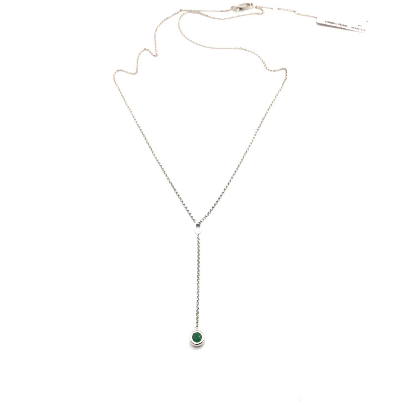 9ct White Gold Emerald Besel Drop Necklace