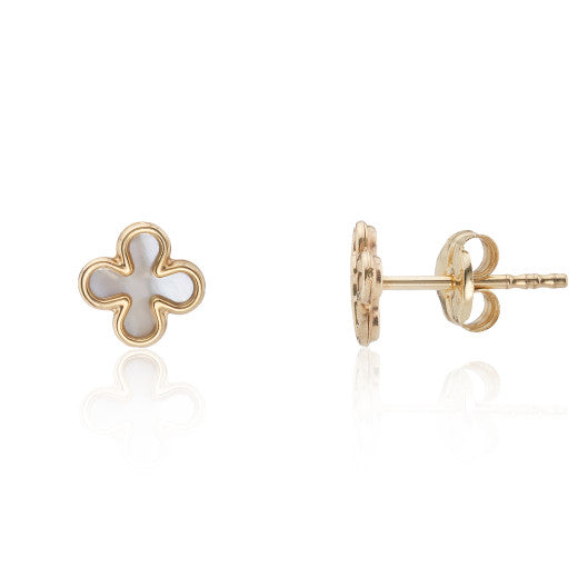 9ct Yellow Gold Mother of Pearl Clover Earrings
