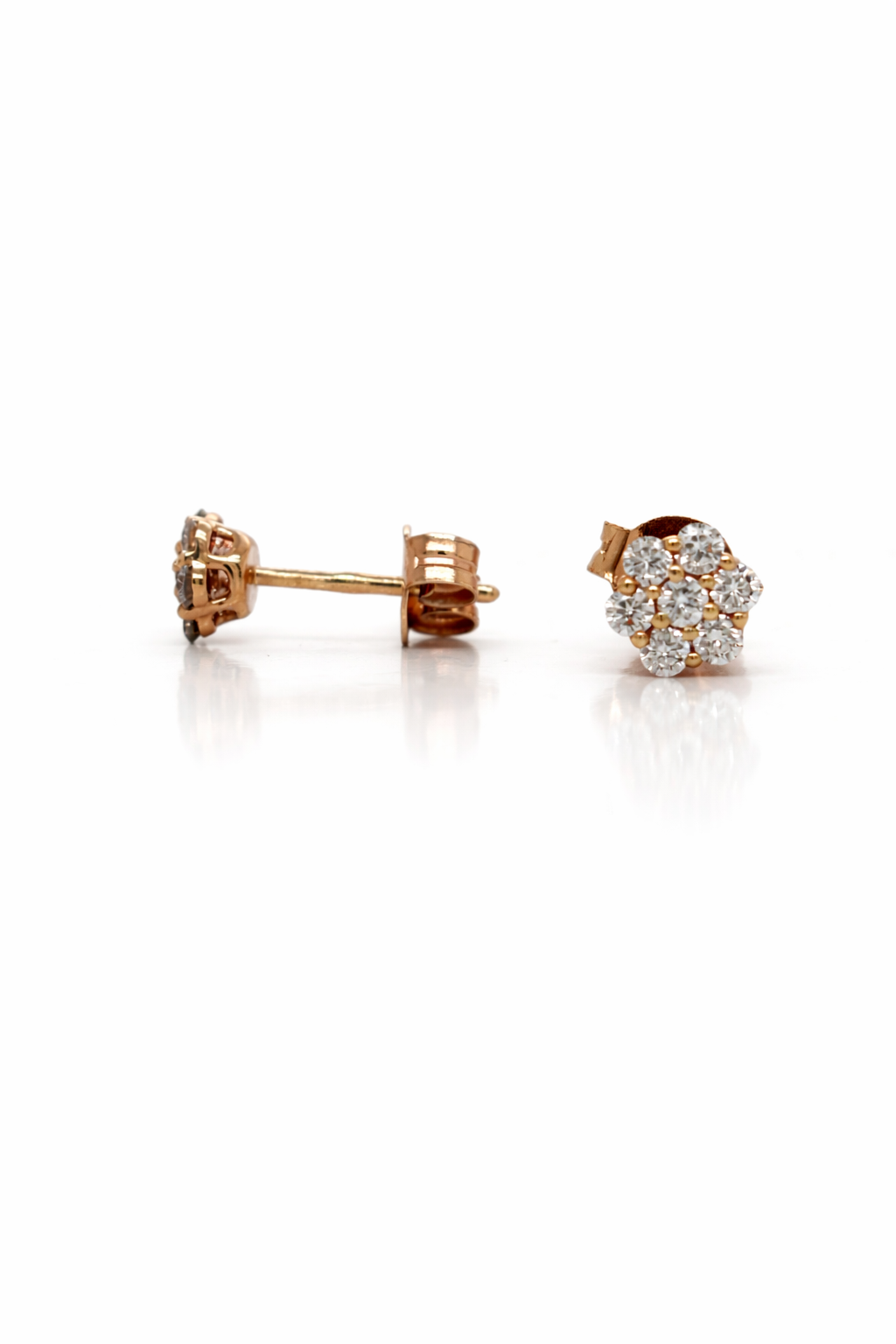 18ct Rose Gold Round Brilliant Cluster Flower Stud Earrings