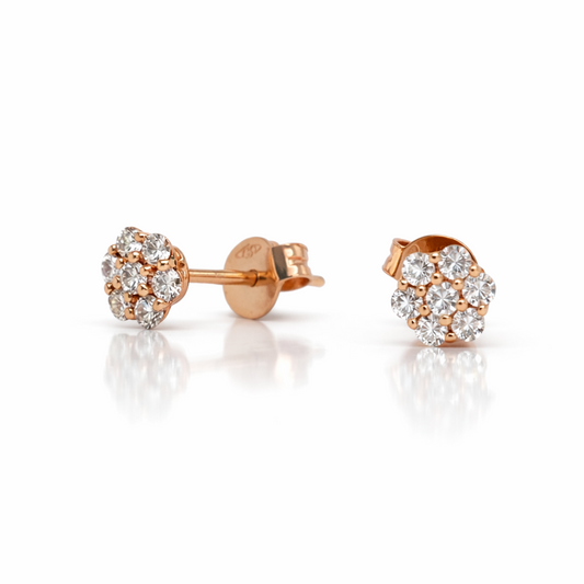 18ct Rose Gold Round Brilliant Cluster Flower Stud Earrings