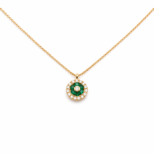 9ct Yellow Gold Emerald and Diamond Necklace