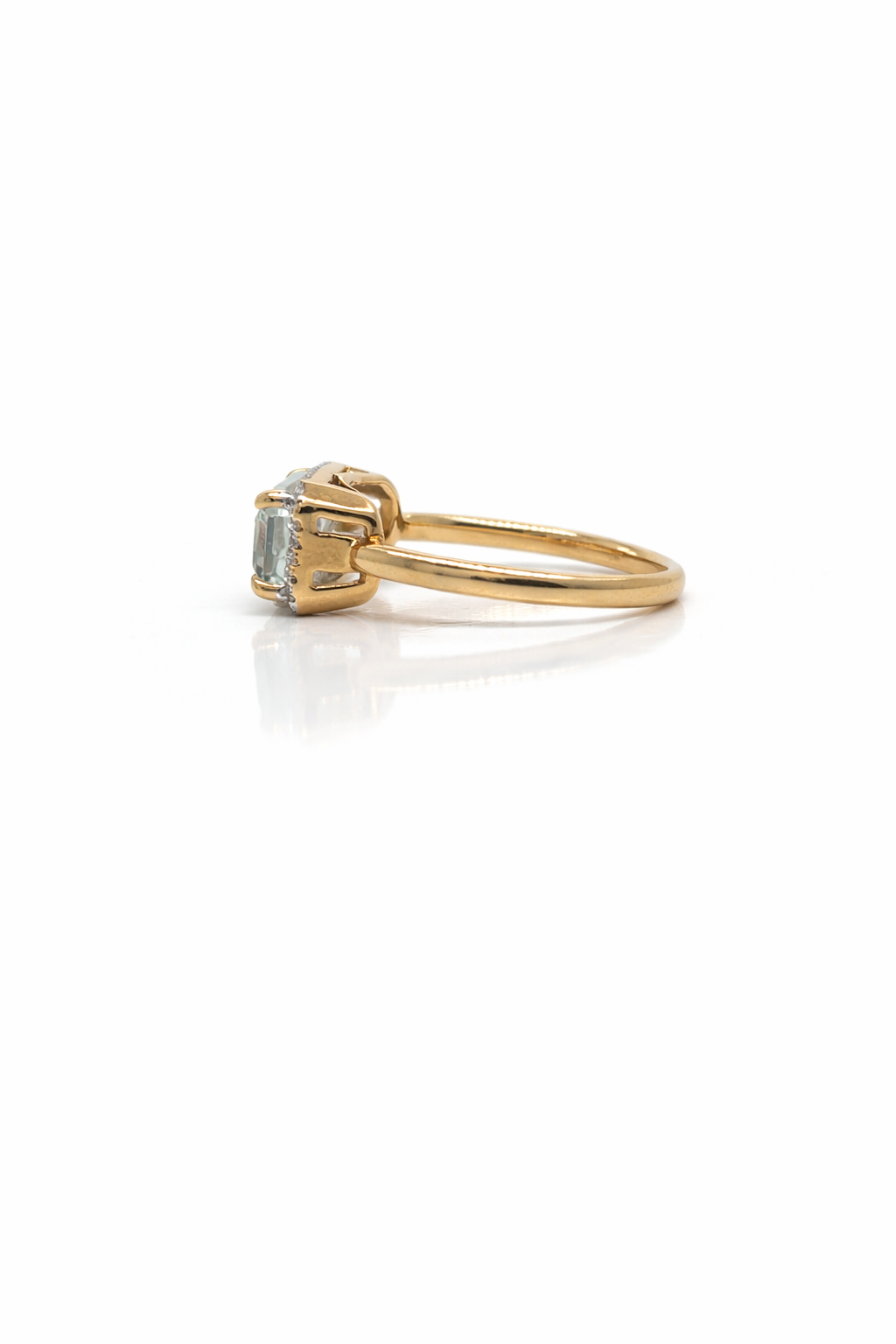 9ct Yellow Gold Rectangle Green Amethyst with Round Cut Diamonds Ring