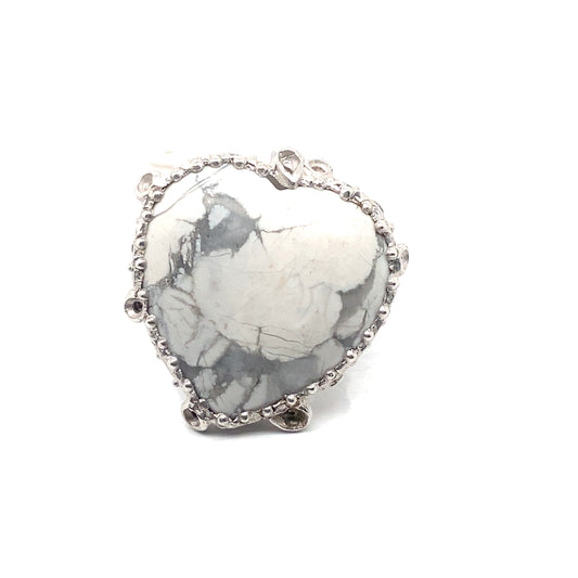 Silver howlite heart ring