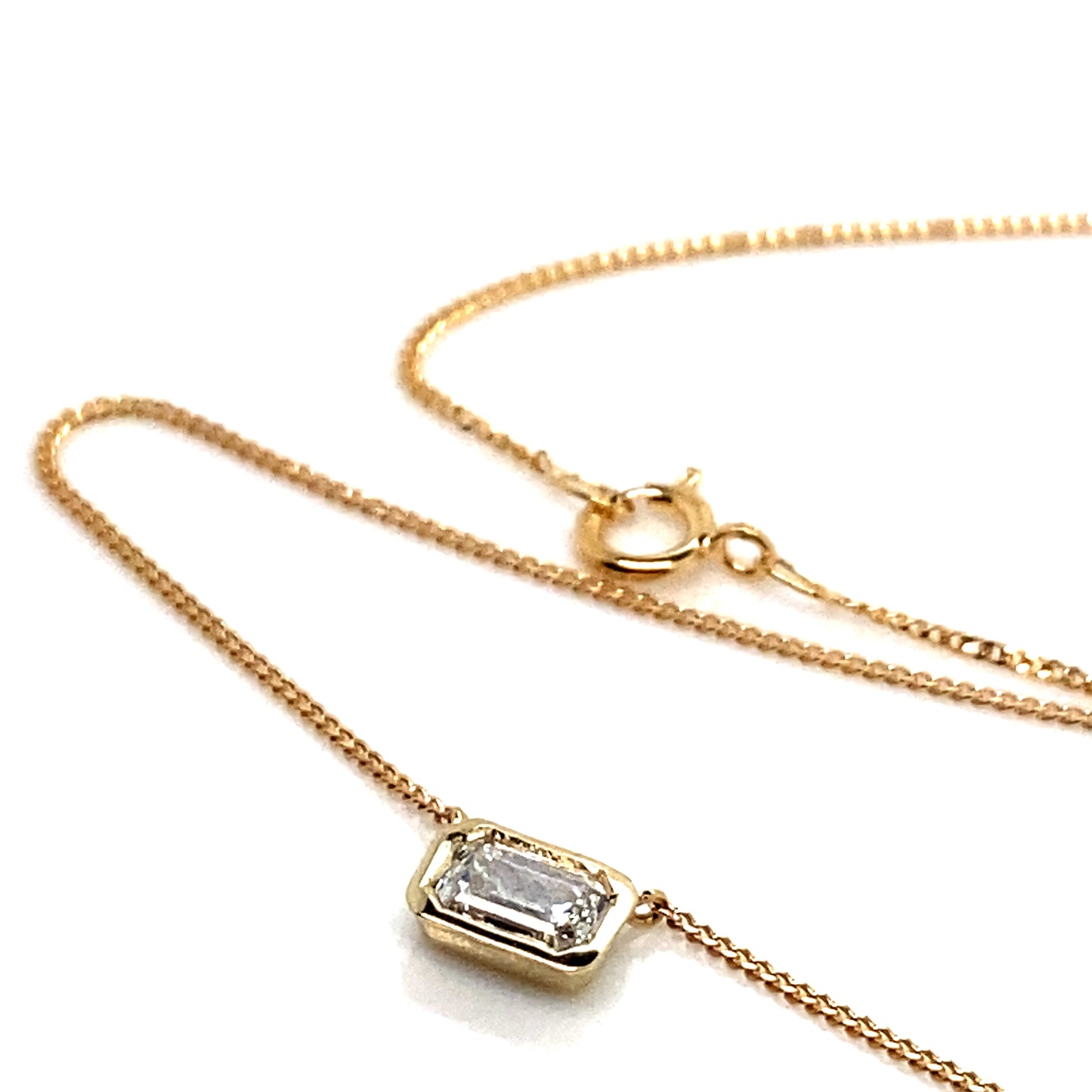 9ct Yellow Gold Emerald Cut  0.30cts Diamond Neckalce