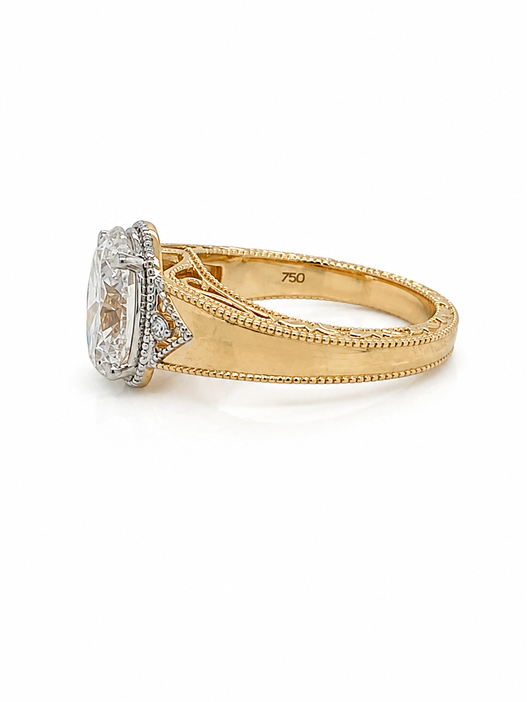 Fancy Vintage Style Ring with 2.50cts Oval Cut Diamond