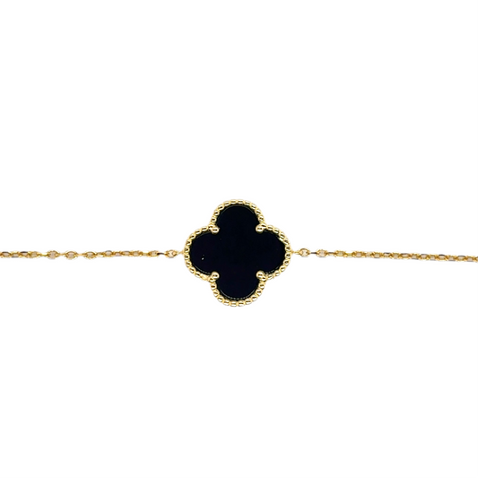925 gold plated large black clover bracelet