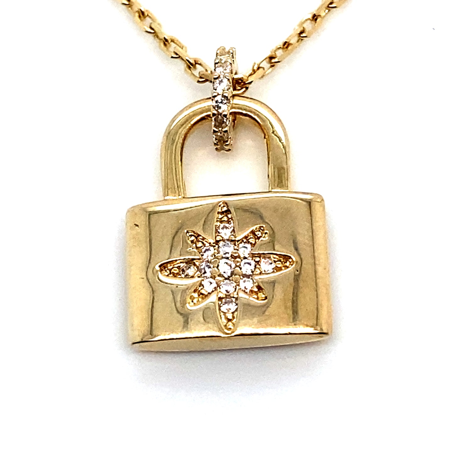 Silver Gold Plated Star CZ Lock Necklace