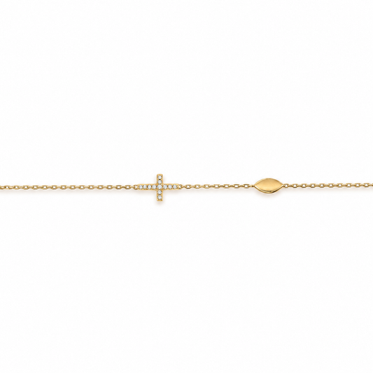 Diamond cross bracelet in 14ct yellow gold