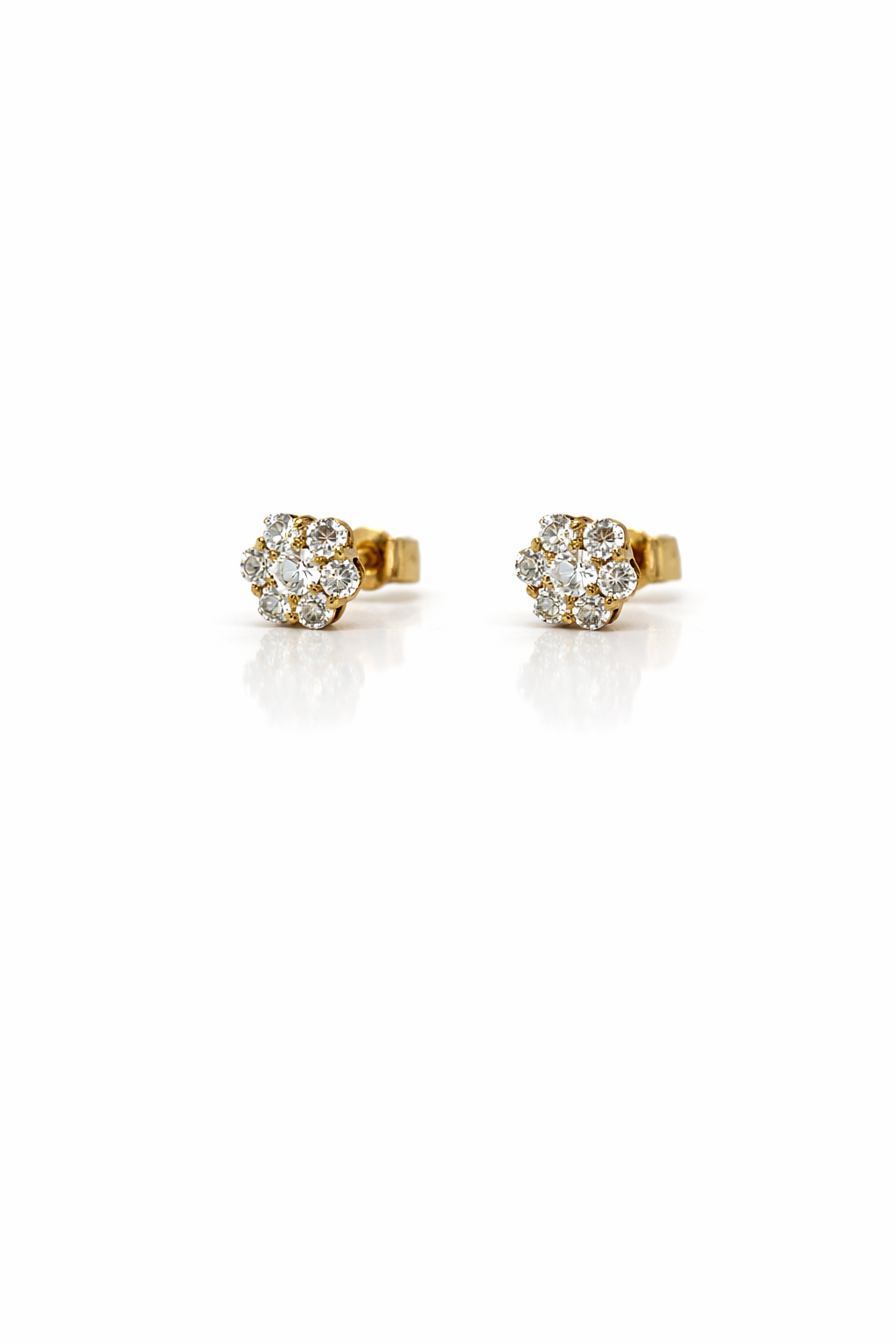 6 Petal Flower Natural Diamond Cluster Stud Earrings, 0.25cts in 9ct Yellow Gold with Scroll Backs