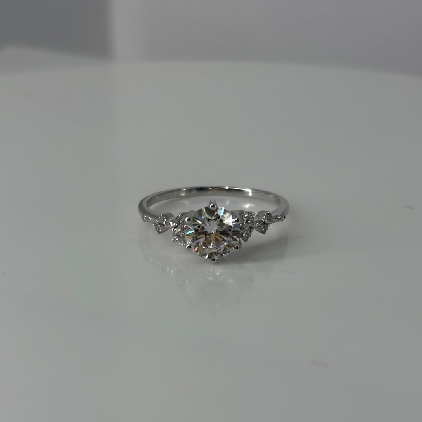 Flowing Nature Round Brilliant Cut Diamond White Gold Engagement Ring