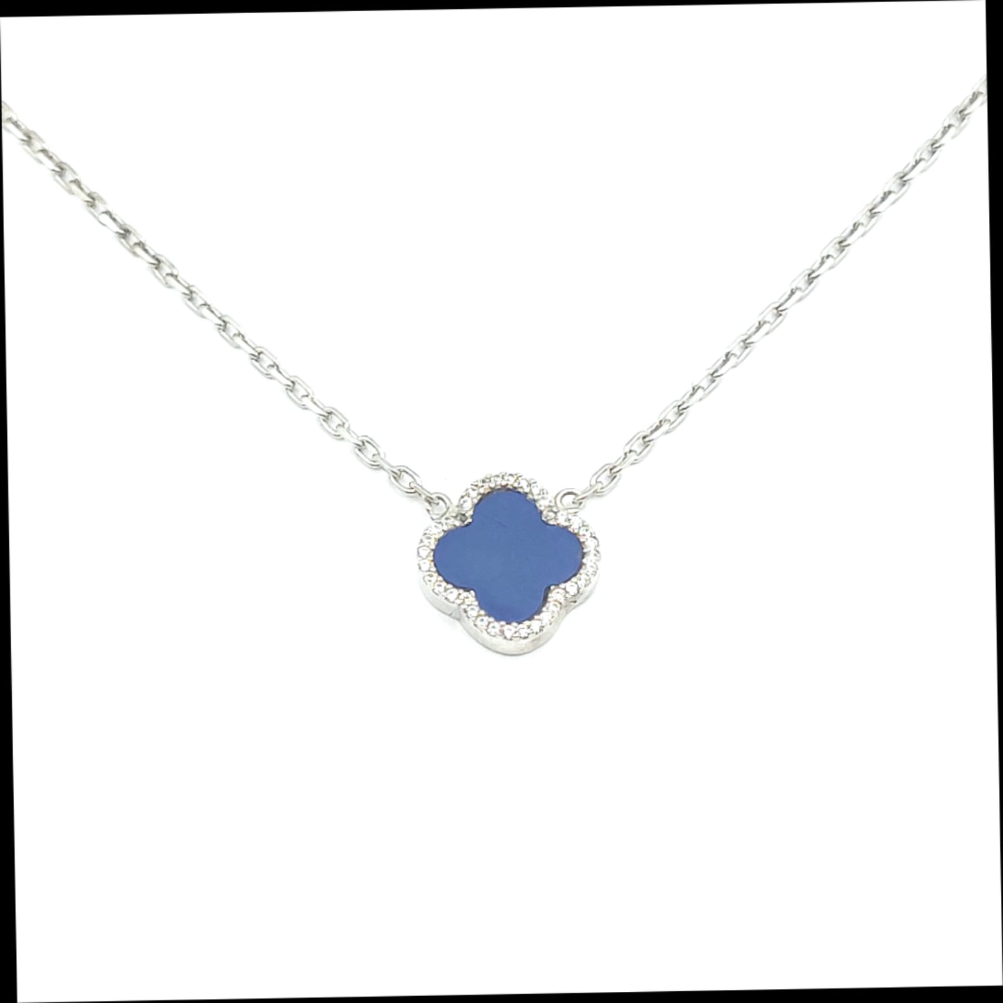 925 lapis cz single clover necklace