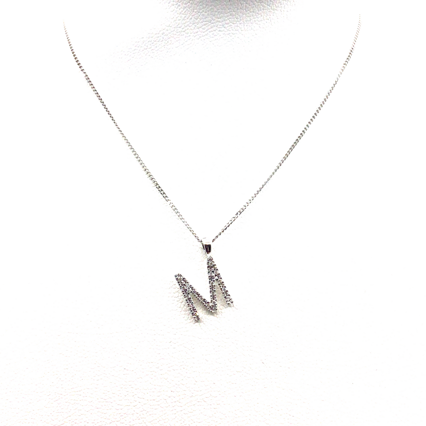 M Initial 0.06ct Diamond Pendant in 9ct White Gold