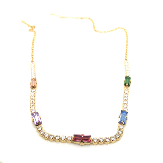 925 yellow gold multicolour cz bar necklace