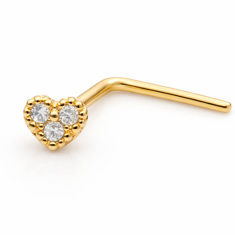 9ct Yellow Gold Natural Diamond Heart Nose Stud