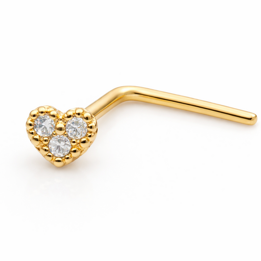 9ct Yellow Gold Natural Diamond Heart Nose Stud