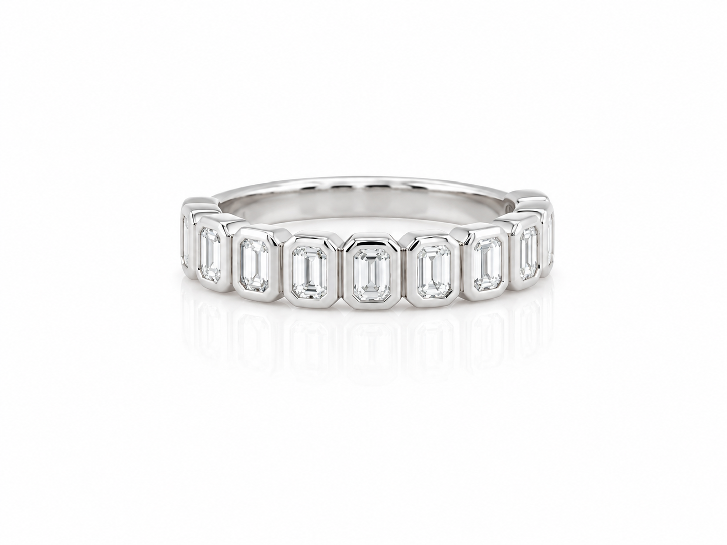 Rubover Emerald Cut Diamond Half Eternity Ring