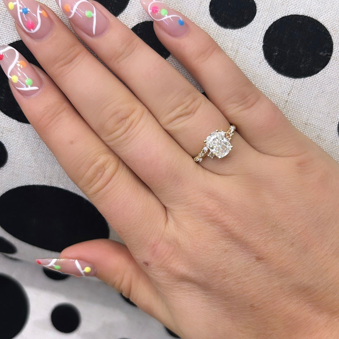 Monroe's "Flowing Nature" Elongated Cushion Cut Engagement Diamond Ring