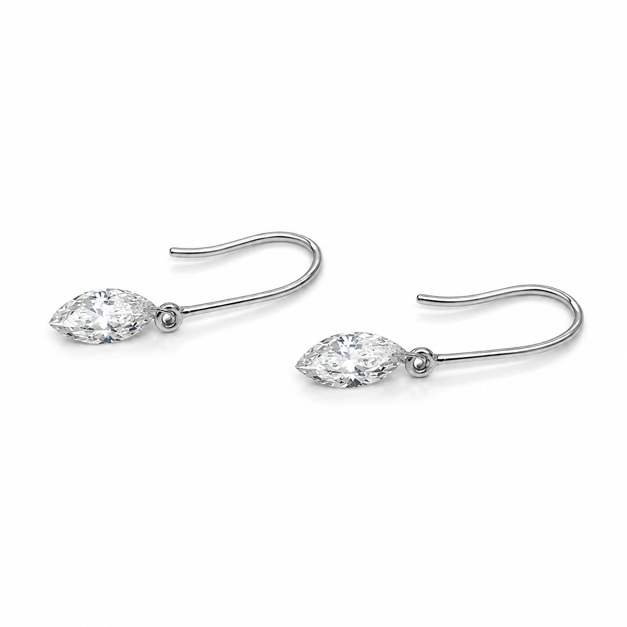 Floating Marquise Cut Drilled Diamond Drop Earrings In 9ct White Gold