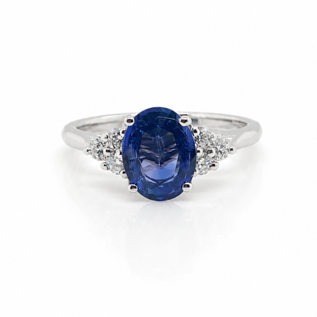 Sapphire and Diamond Trefoil Ring in 9ct white gold