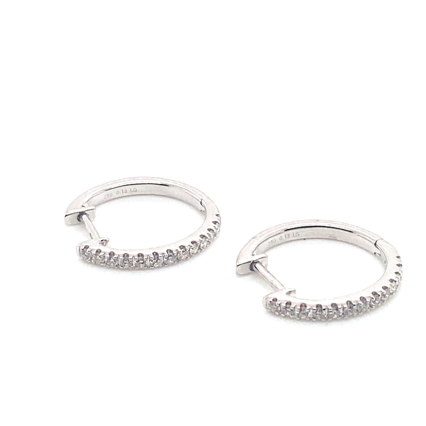 18ct White Gold Diamond Micro Claw Set Hinged Hoop Earrings