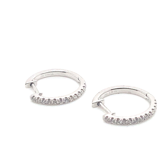 18ct White Gold Diamond Micro Claw Set Hinged Hoop Earrings