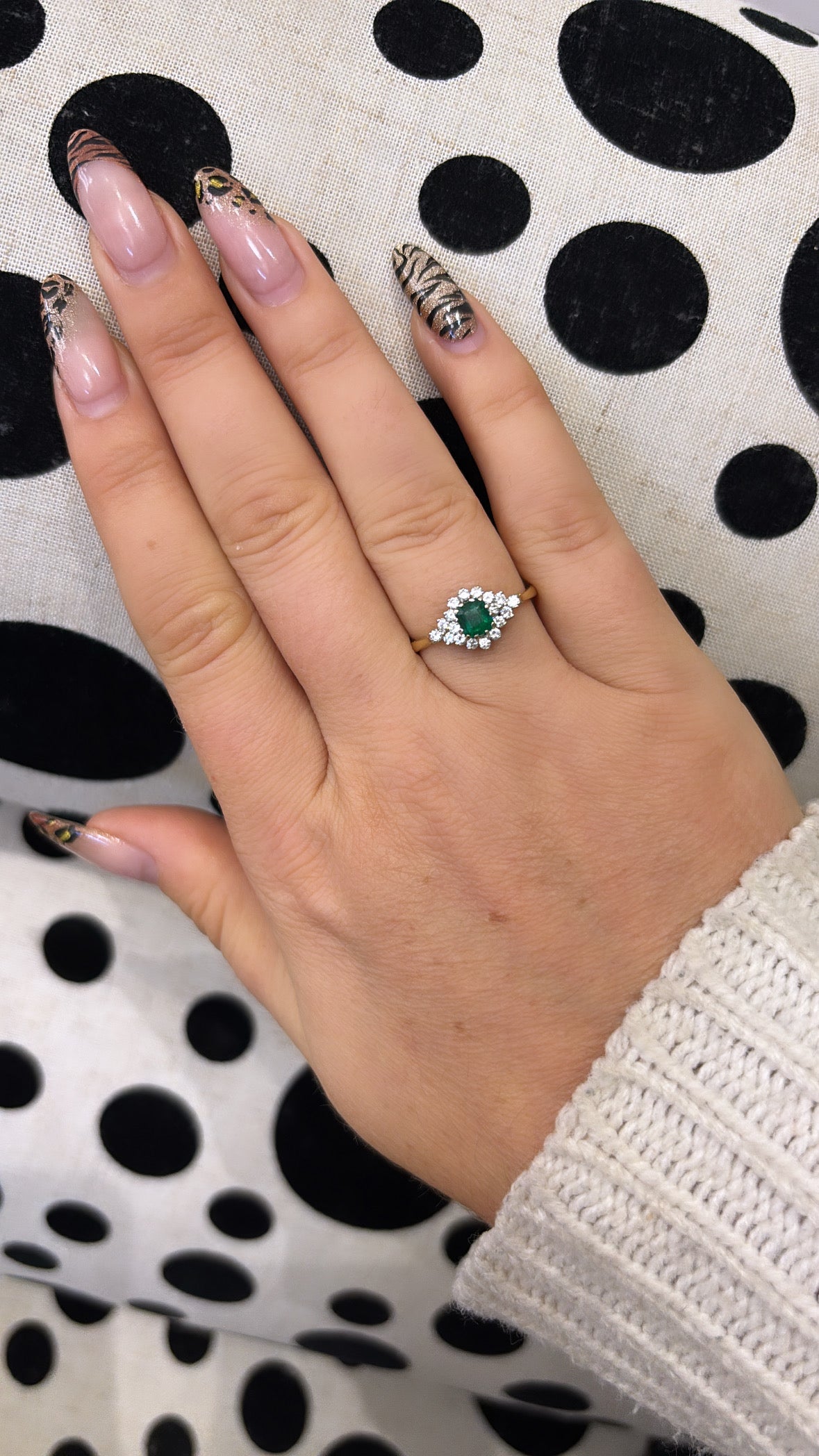 Vintage Emerald Cut Emerald & Diamond Cluster Ring, in 18ct Yellow Gold