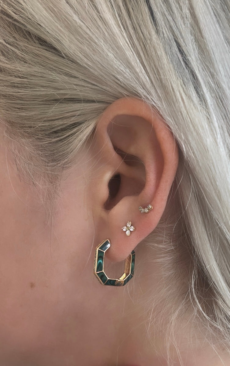 Art Deco Style Diamond and Green Enamel Hinged Hoop Earrings in Rose Gold