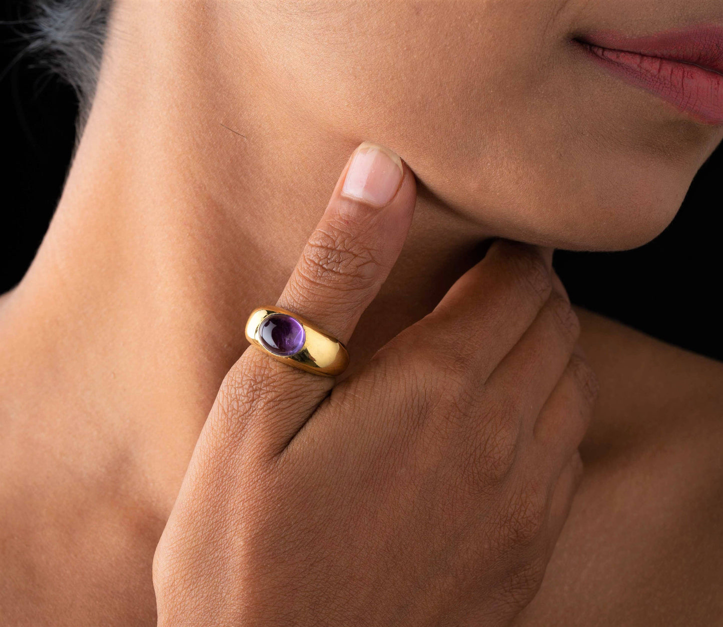 Gold and Sky Blue Topaz modern band ring